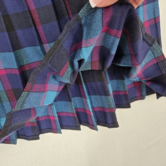 VTG Tan Jay Wool Blend Pleated Plaid Skirt Sz 14* Blue Teal Pink Preppy Academia - Picture 4 of 12
